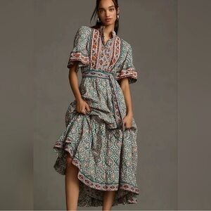 Anthropologie Sue Sartor Flounce Midi Dress, sz S
